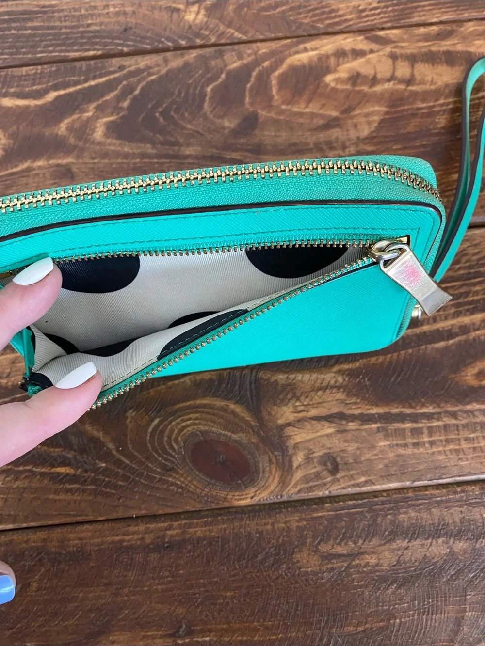 kate spade teal zip-around wristlet with strap